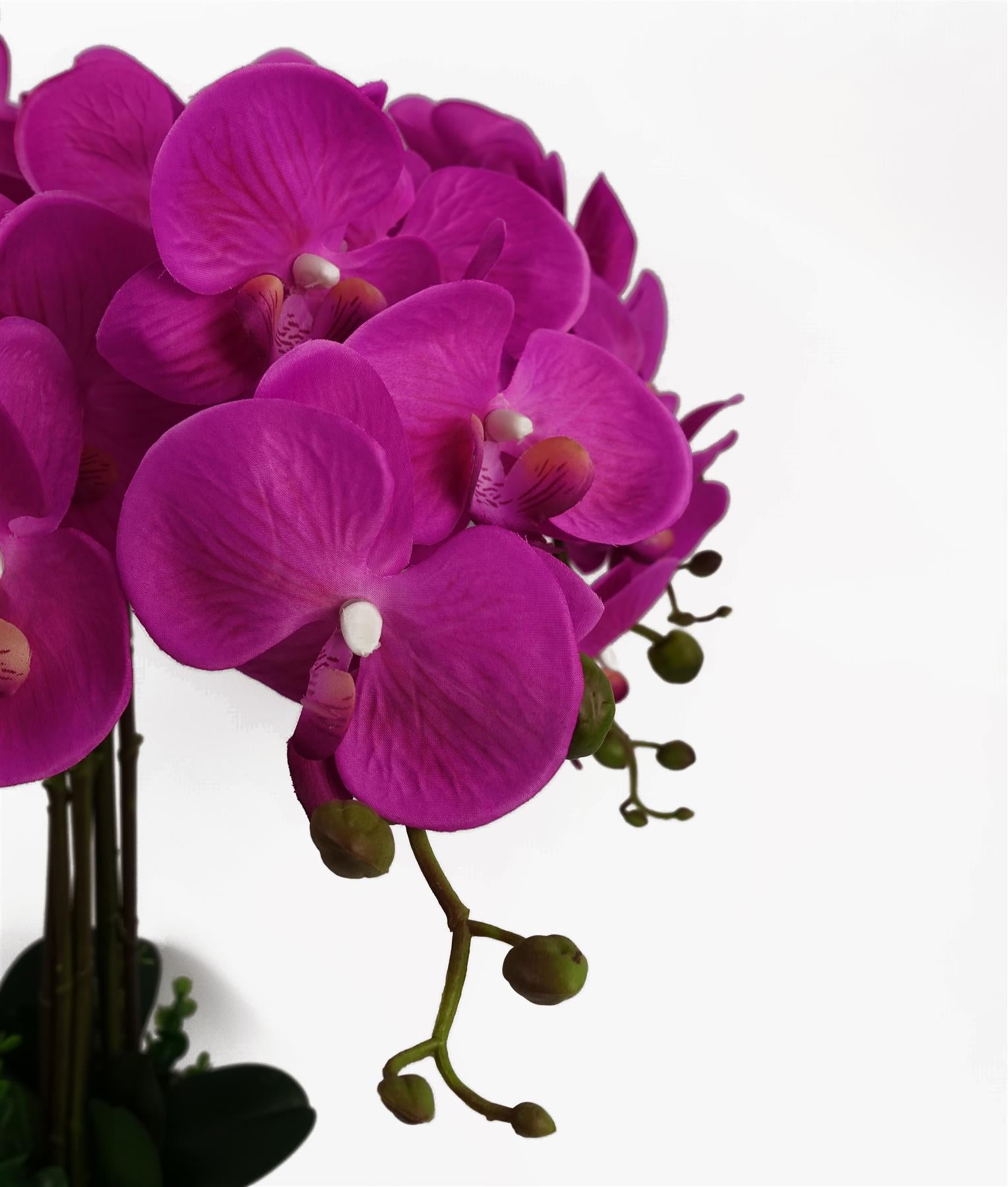 Leaf 85cm Artificial Deluxe Bush Orchid, Dark Pink, Potted Artificial Flower Arrangement