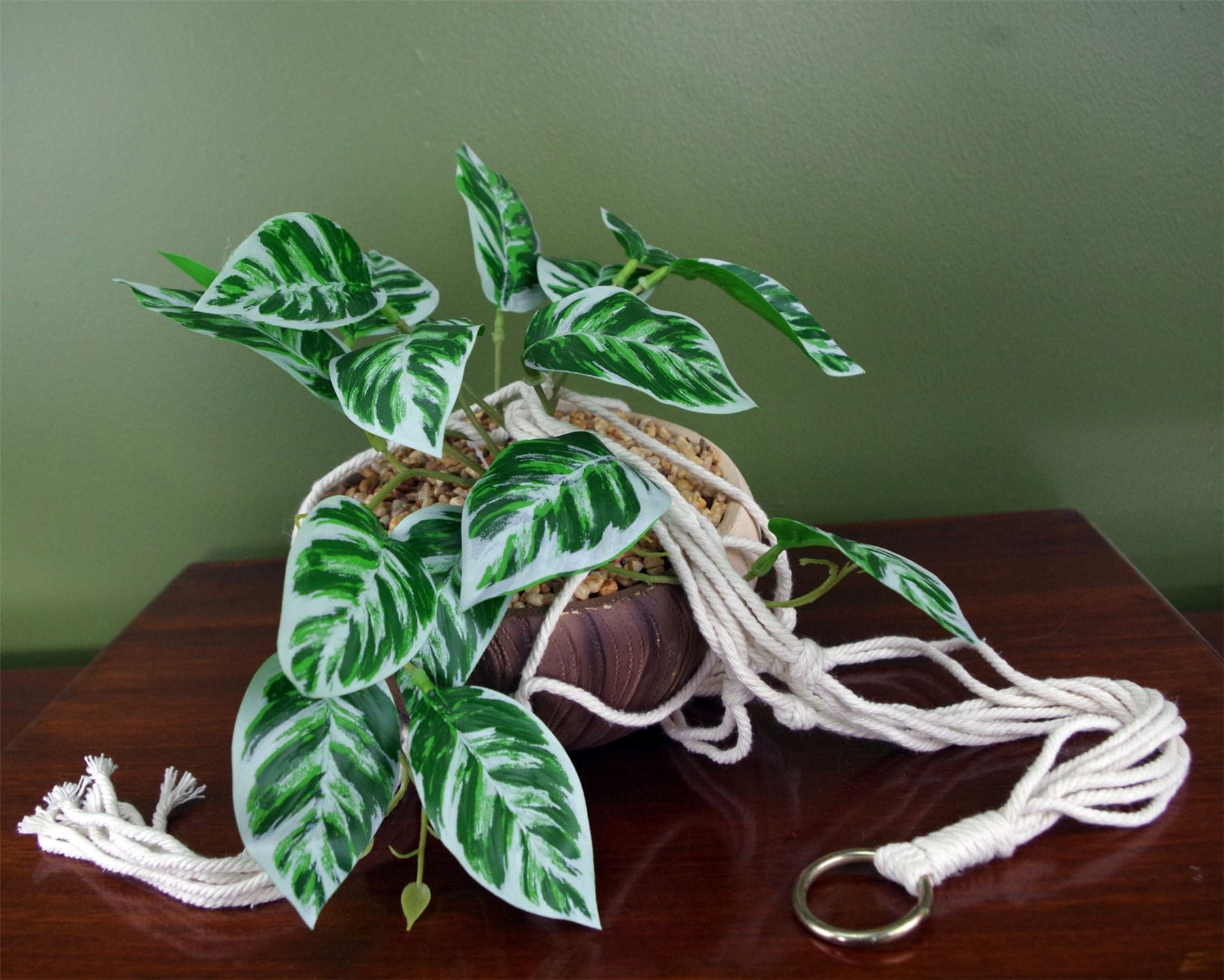 85cm Hanging Artificial Potted Pothos Plant with Ceramic Planter