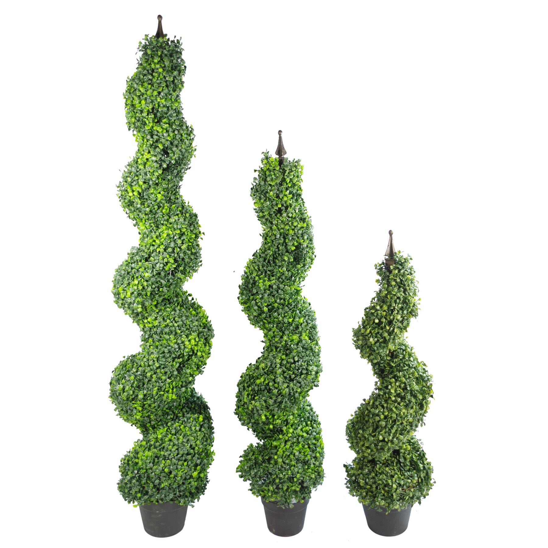 Pair of 120cm (4ft) Tall Artificial Boxwood Spiral Topiary Trees