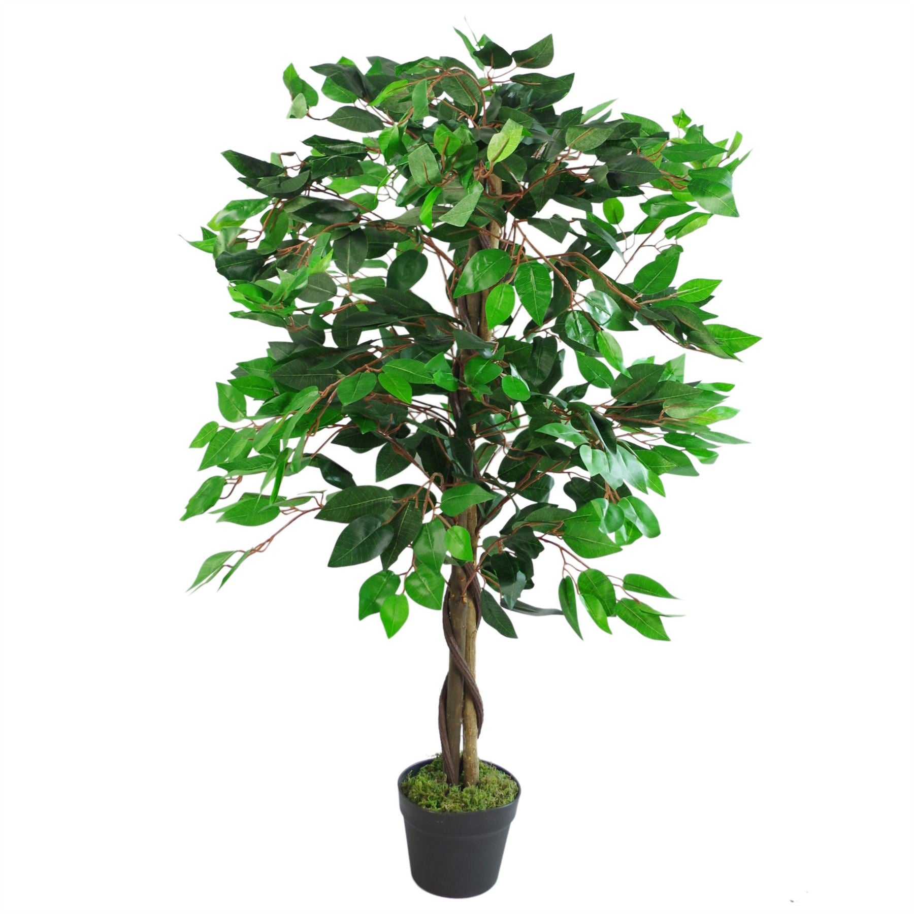 Leaf 110cm Artificial Bushy Ficus Tree with Real Wood Trunk, Potted