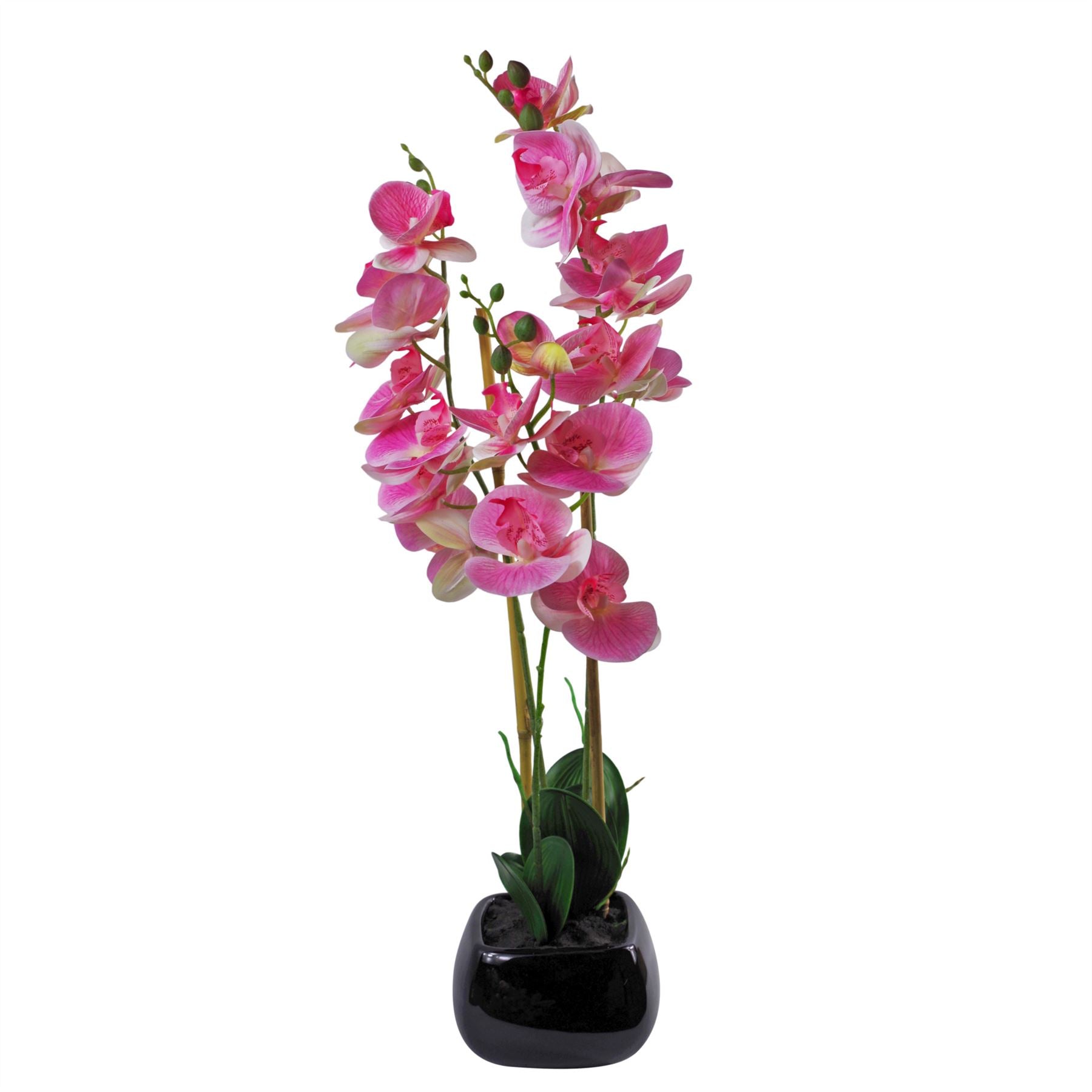 Leaf 70cm Artificial Light Pink Artificial Orchid in Black Ceramic Planter