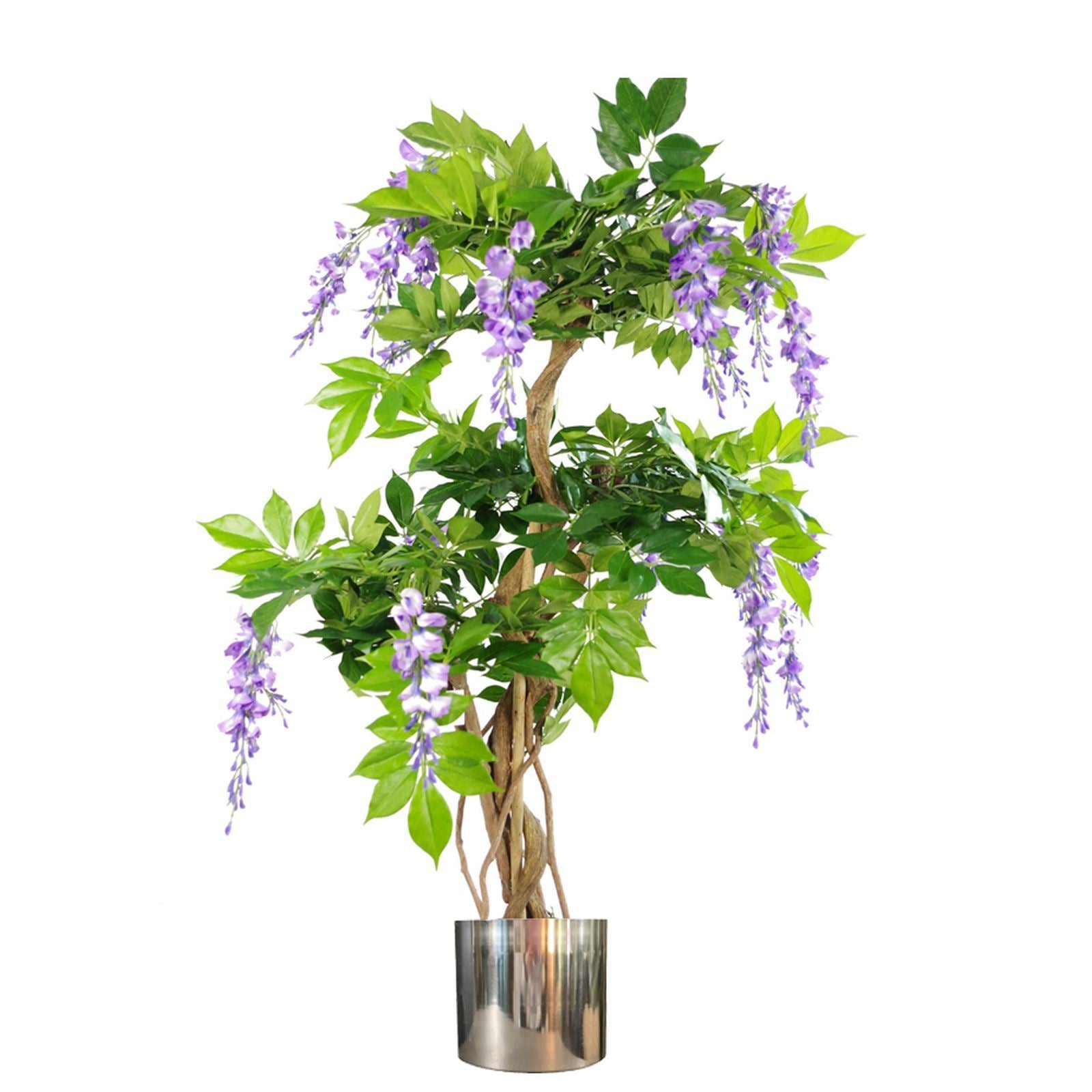 110cm Artificial Purple Wisteria Tree with Silver Metal Planter, Realistic Handmade Decorative Tree
