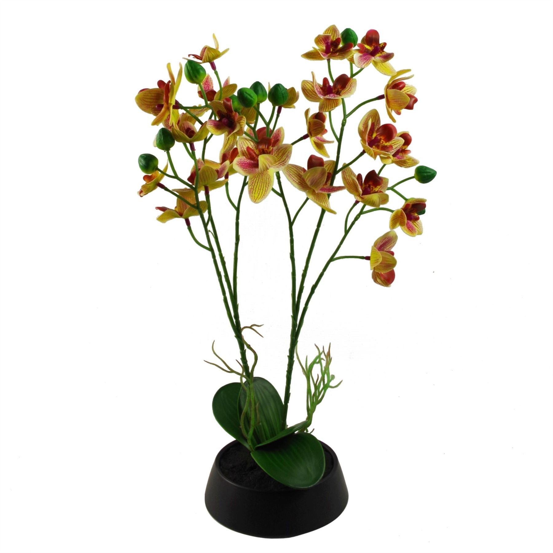 Leaf 43cm Pink and Yellow Artificial Orchid in Ceramic Planter