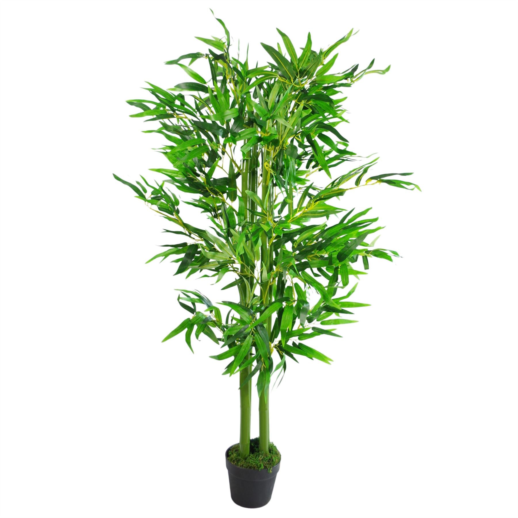 Leaf 120cm Green Artificial Bamboo Tree with Extra Wide Leaves, Potted in Black Plastic Pot