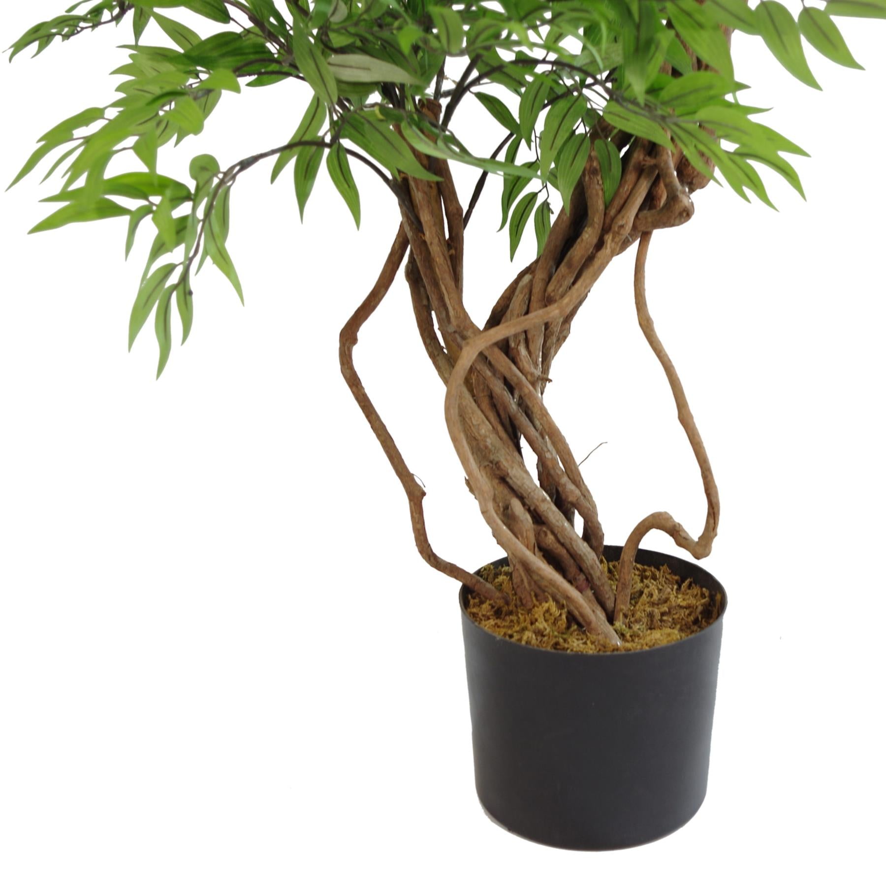 140cm Realistic Artificial Japanese Ficus Tree with Premium Metal Planter, Green Silver