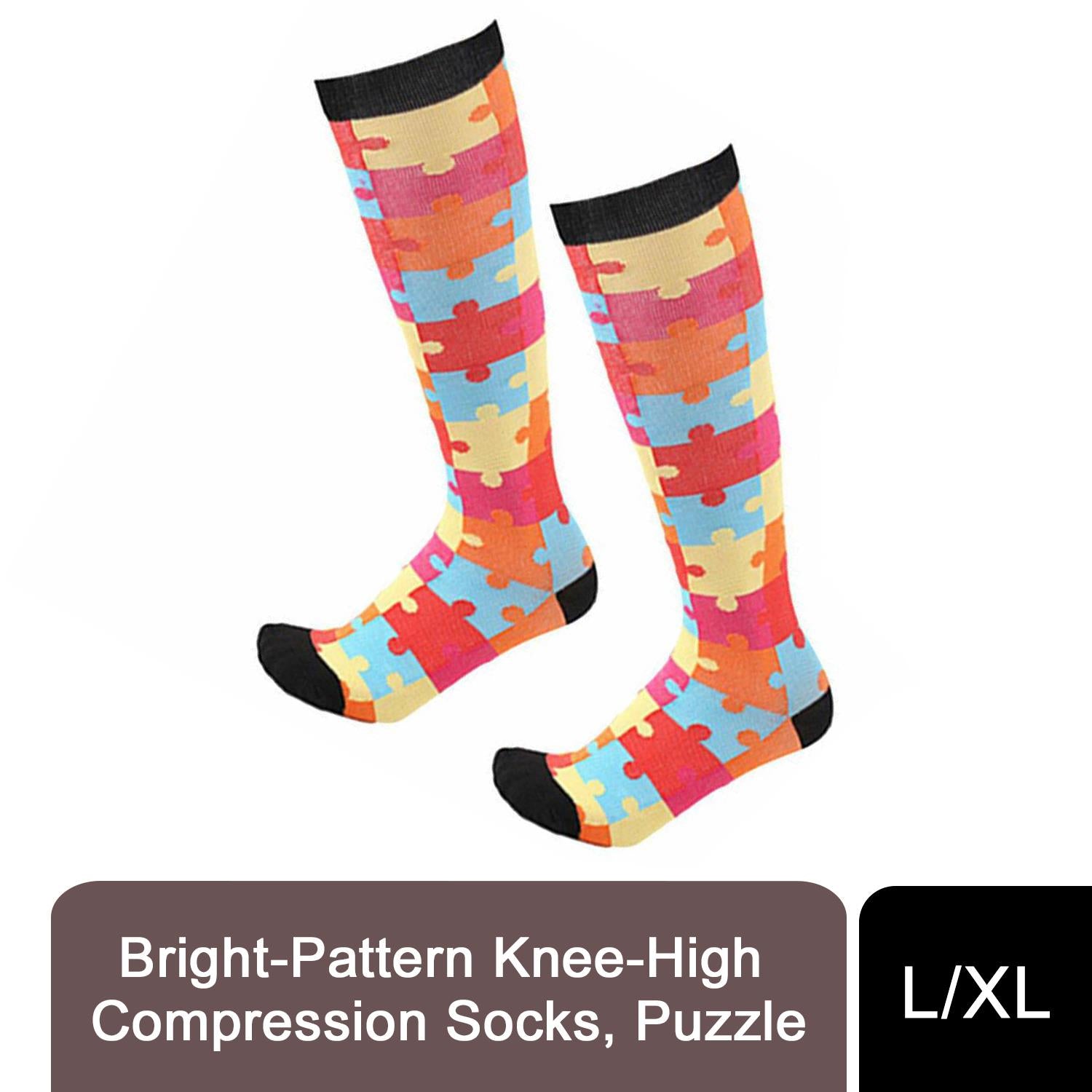 Flo Fashion Bright Pattern Puzzle Knee-High Nylon Compression Sock
