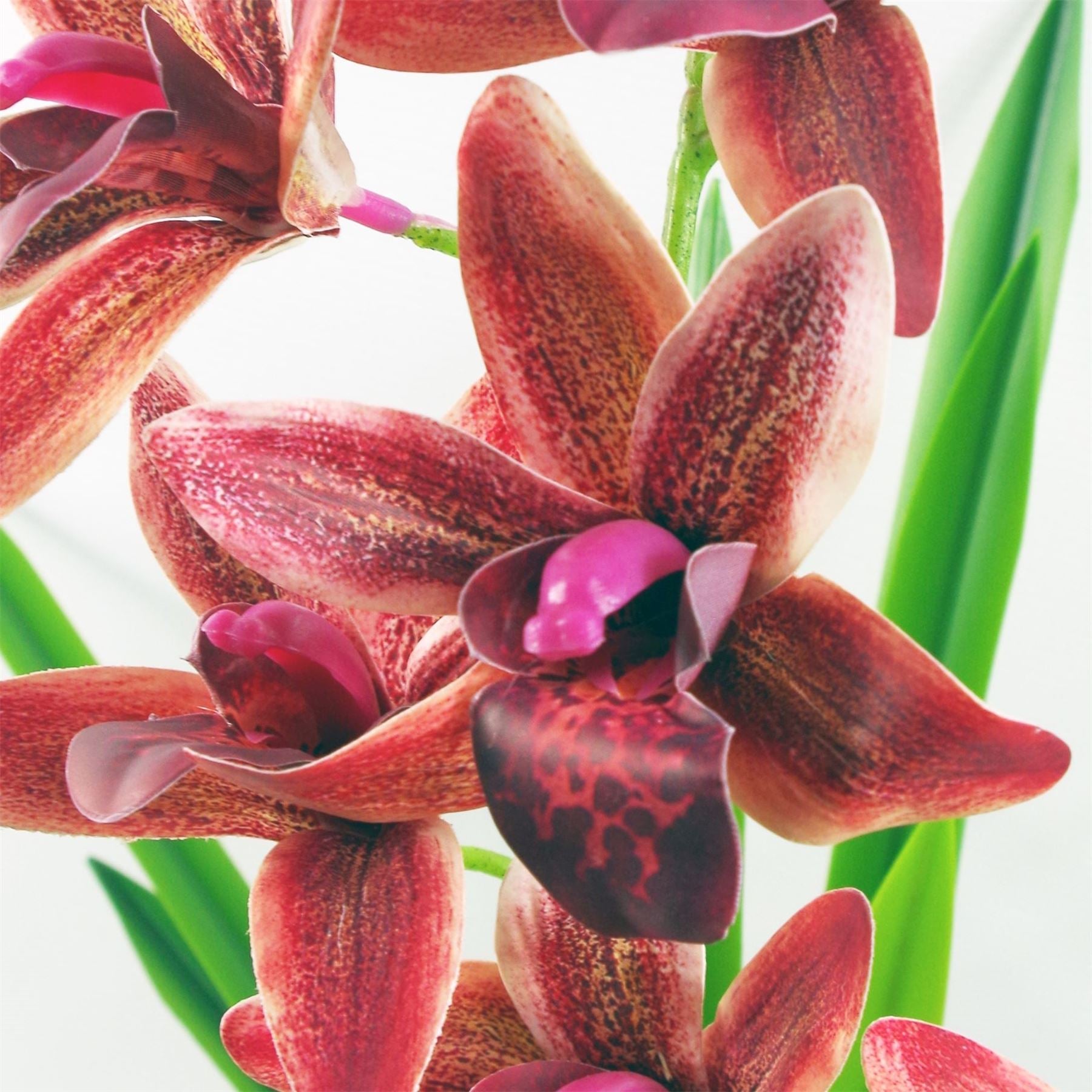 Leaf 50cm Dark Pink Artificial Orchid in Ceramic Planter, Fully Potted Ready to Display
