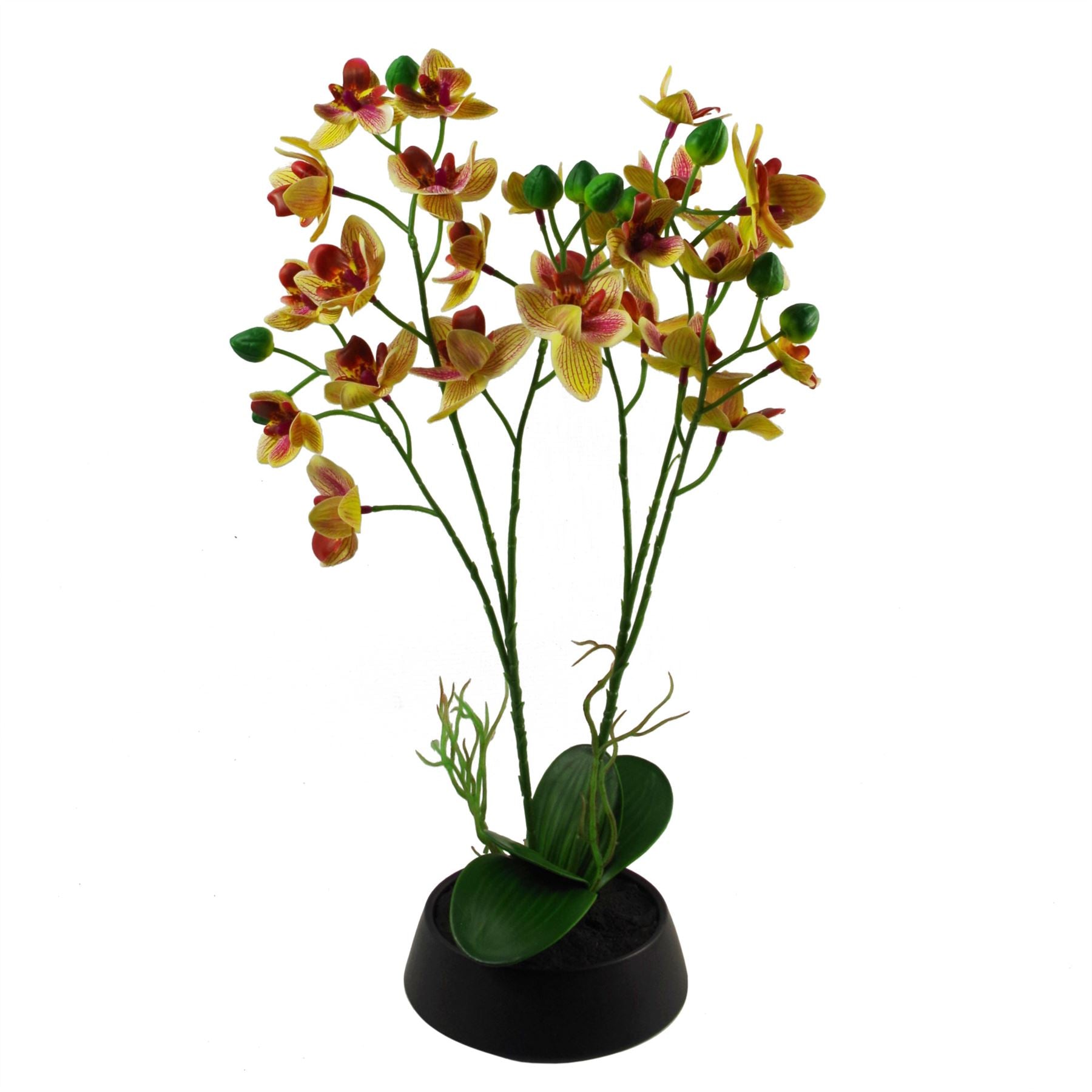 43cm Artificial Pink Yellow Orchid in Ceramic Planter with Wired Stems