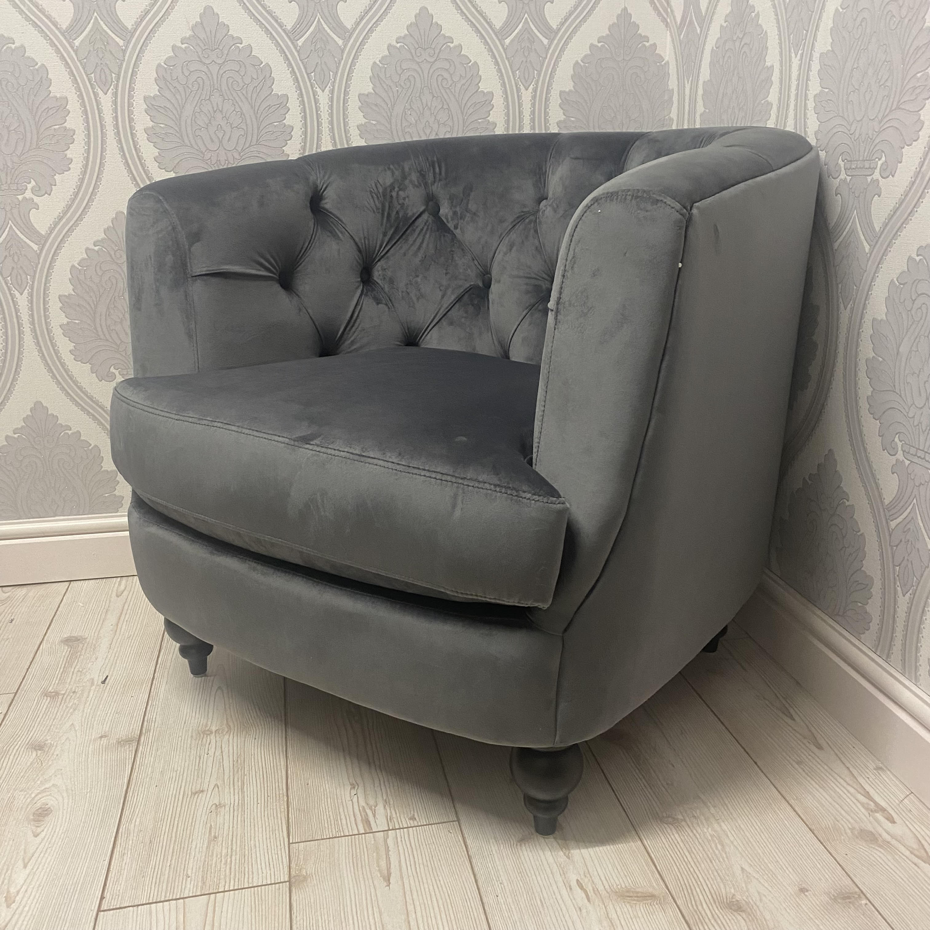 MSL 86CM Lead Colour Velvet Armchair with Black Legs