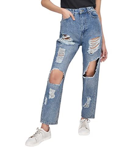 M17 High Waisted Multi Rip Mom Jean in Mid Wash