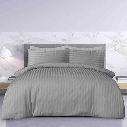 Sleepdown Satin Stripe Grey Reversible Duvet Cover Set