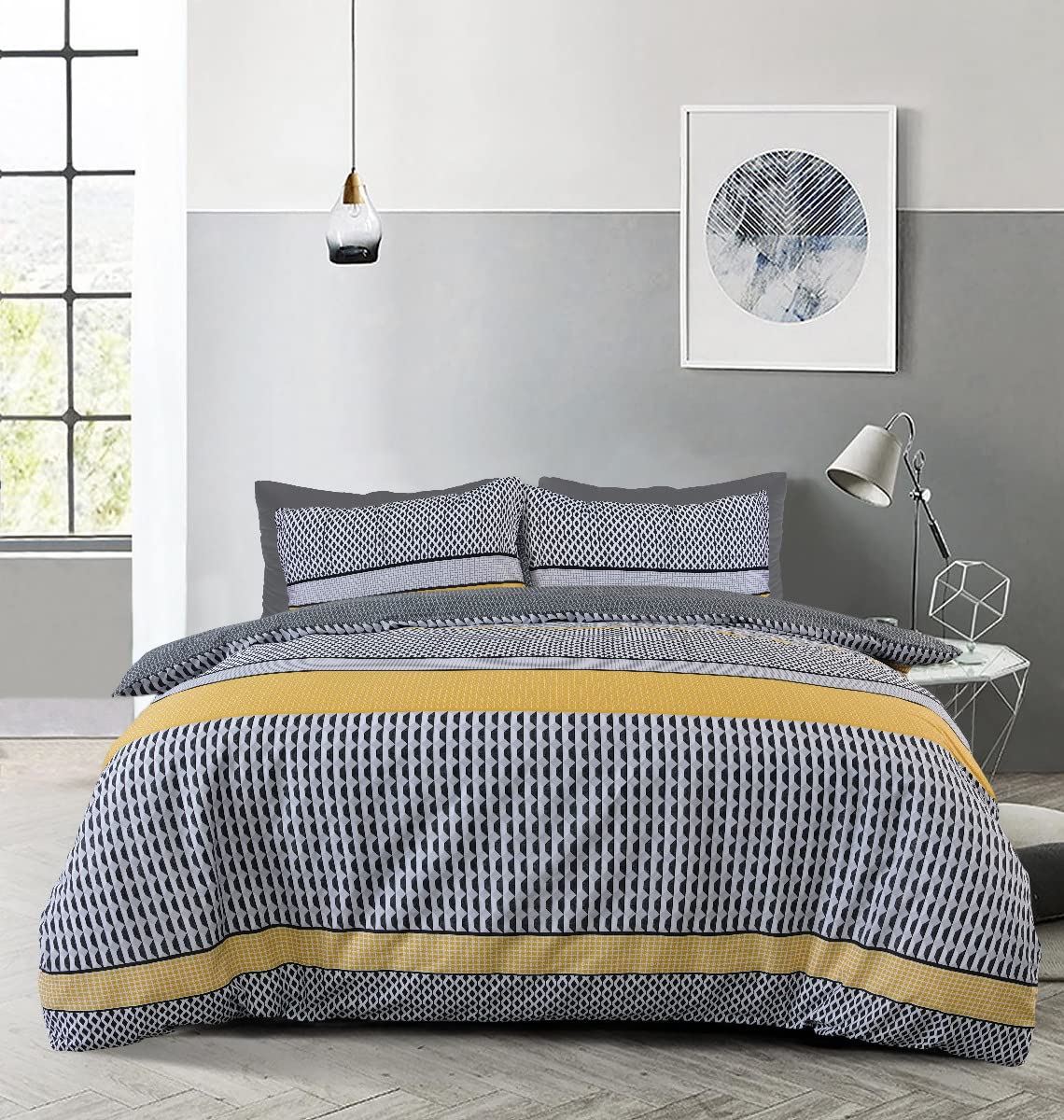 Sleepdown Striped Geometric Reversible Duvet Cover Set, Single