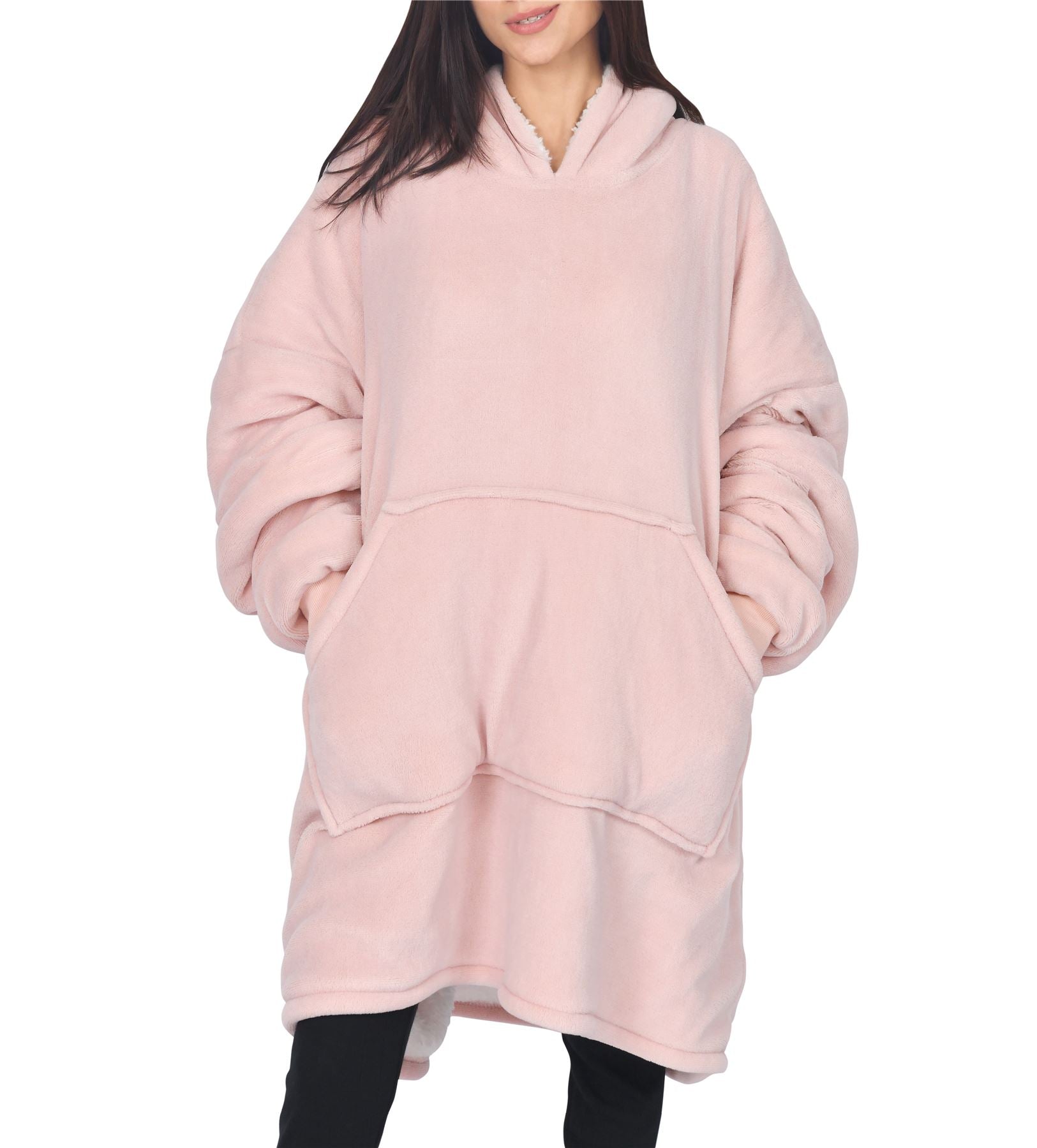 Sleepdown Unisex Coral Fleece Double Layer Blanket Hoodie, Oversize Fit, One Size, Large Kangaroo Pocket