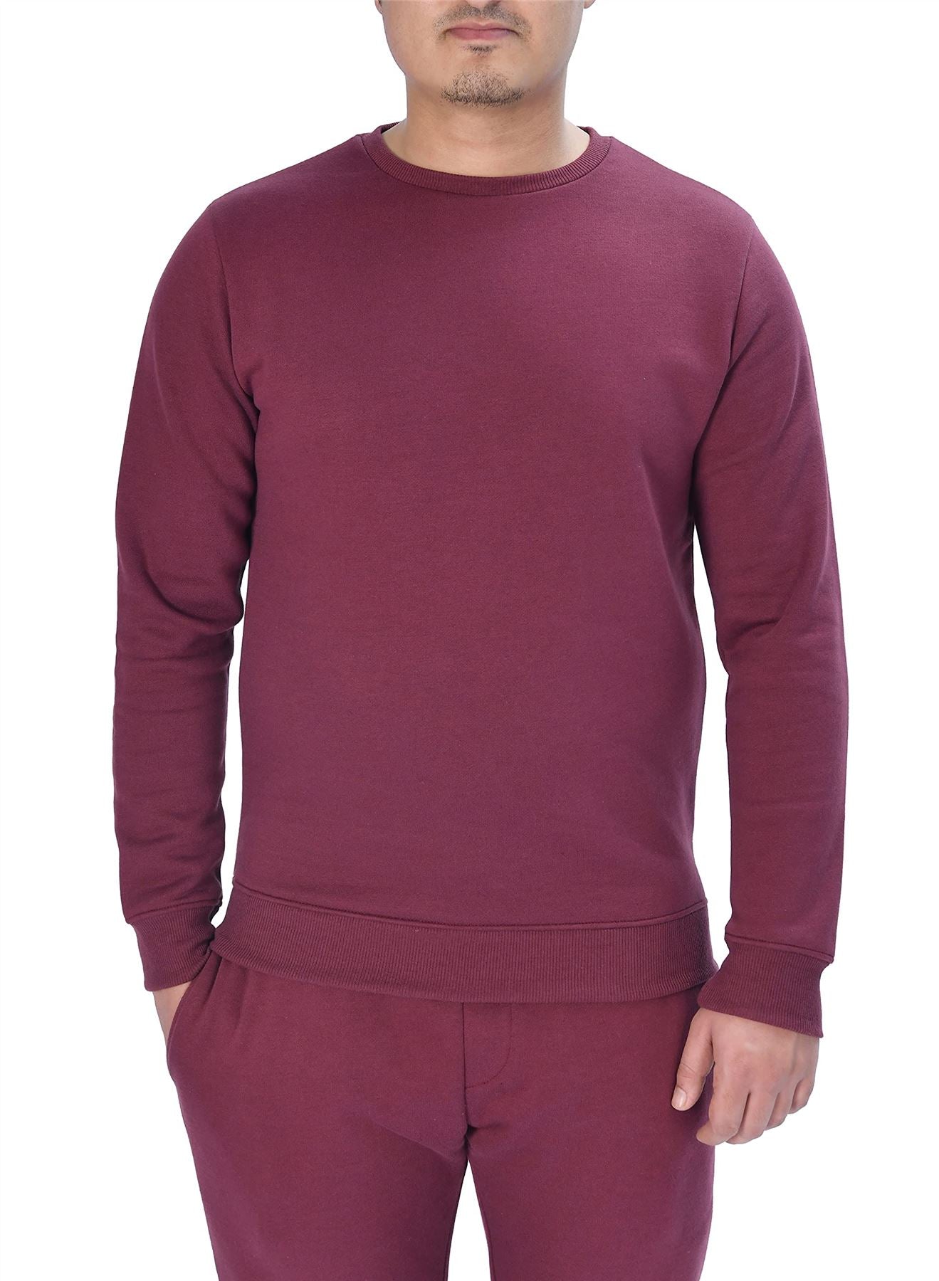M17 Men's Classic Plain Crew Neck Fleece Sweatshirt, BURG