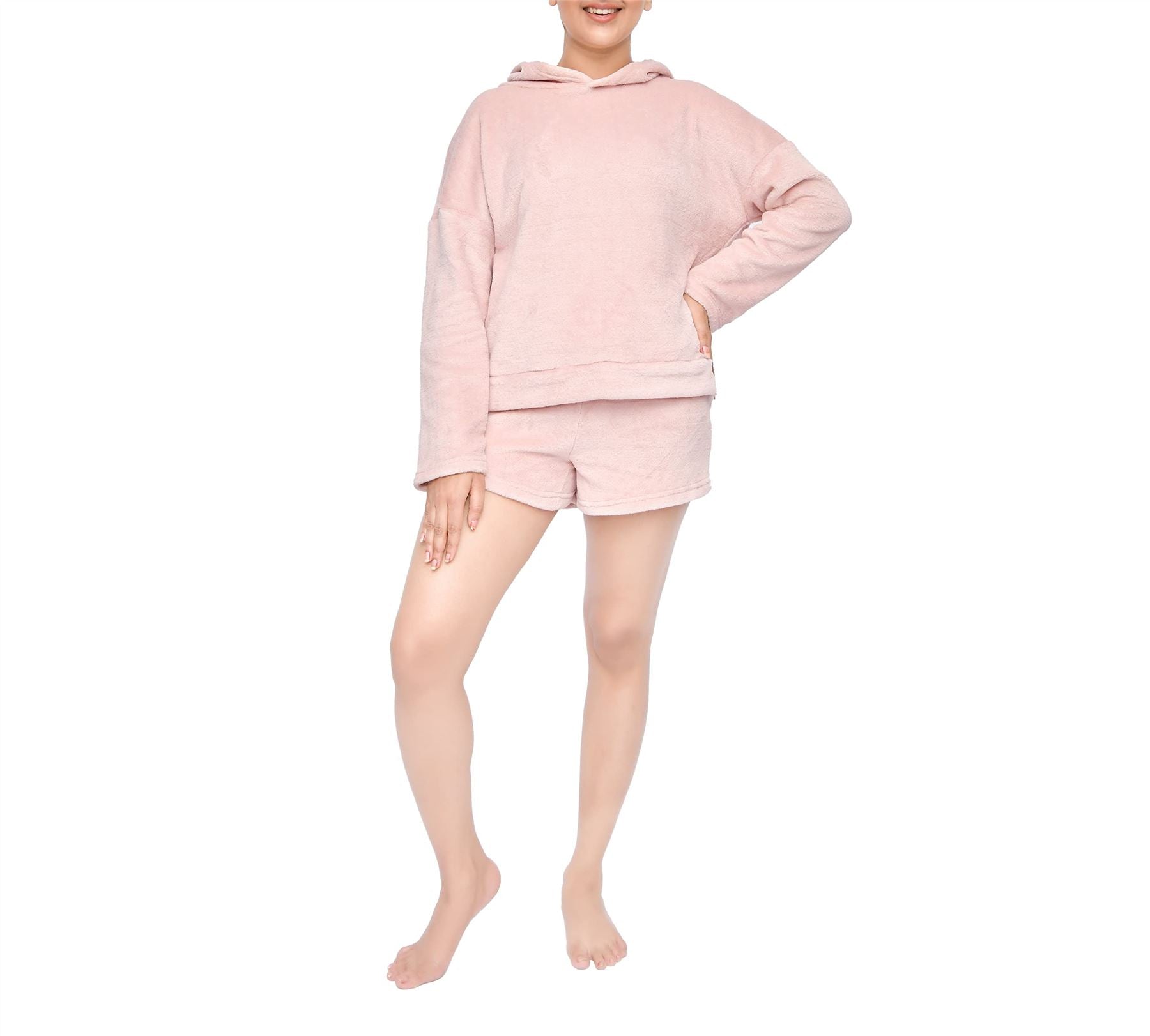 Sleepdown Ladies Coral Fleece Hoodie and Short Loungewear Set