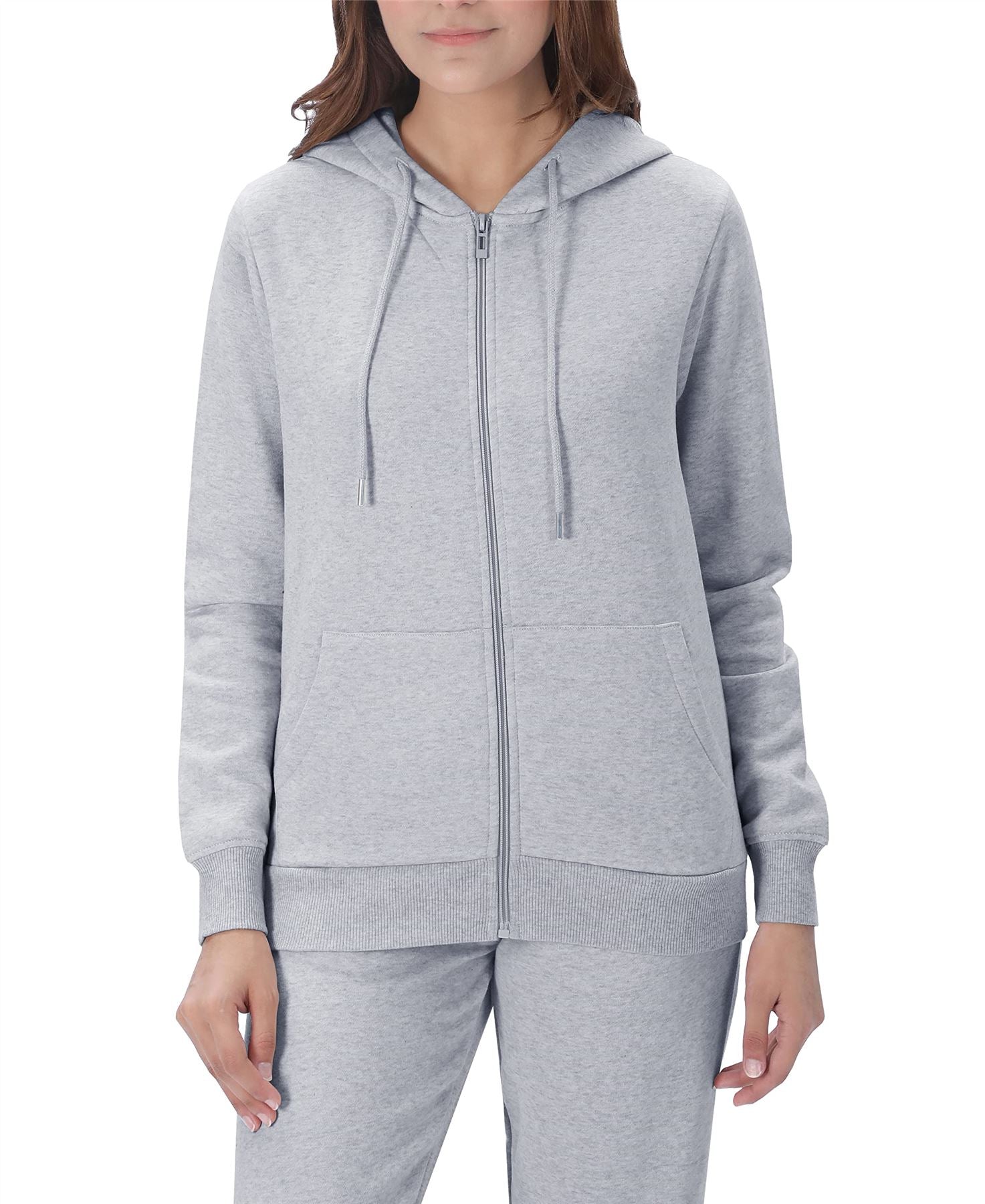 M17 Women's Full Zip Hoodie Jacket, Light Grey Marl, Front Pockets, Ribbed Waist and Cuffs