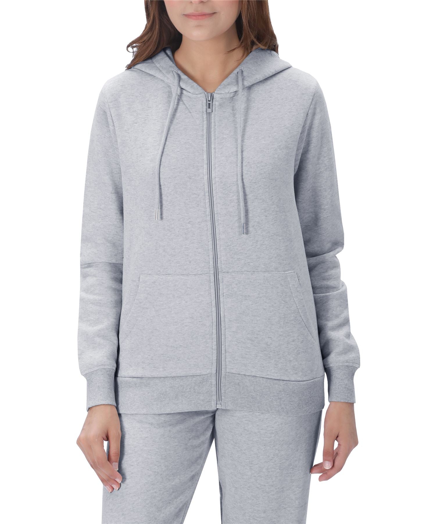 M17 Women's Full Zip Hoodie Jacket, Light Grey Marl, Front Pockets, Ribbed Waist and Cuffs