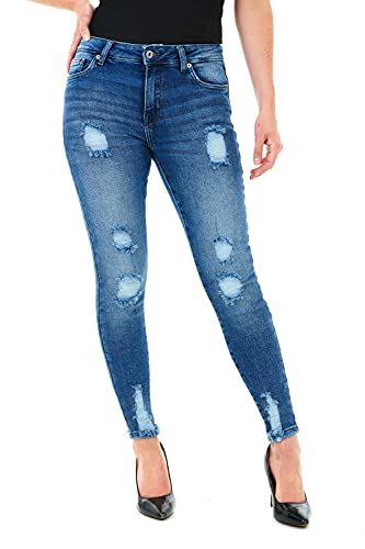 M17 Skinny Fit Ripped Stretchy Denim Jeans, Dark Blue Wash