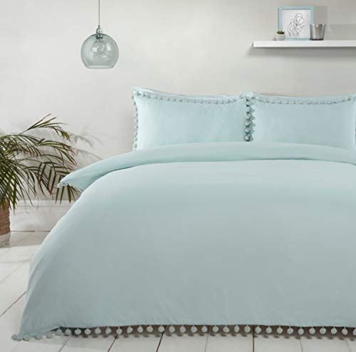 Sleepdown Pom Pom Duck Egg Duvet Cover Set with Pillowcases