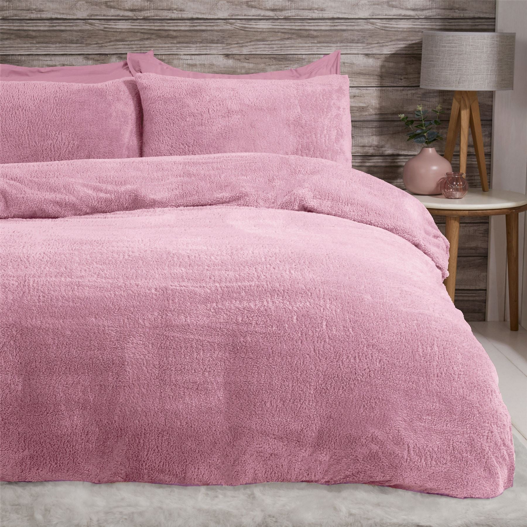 Sleepdown Teddy Duvet Set with Pillowcase(s) Mauve Single