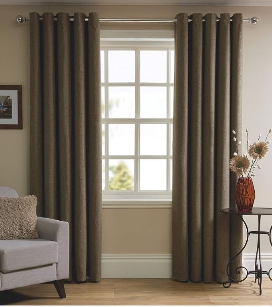 Sleepdown Herringbone Lined Eyelet Curtains Natural