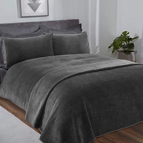Sleepdown Grey Pinsonic Velour Geometric Luxury Bedspread Throw 240cm x 260cm