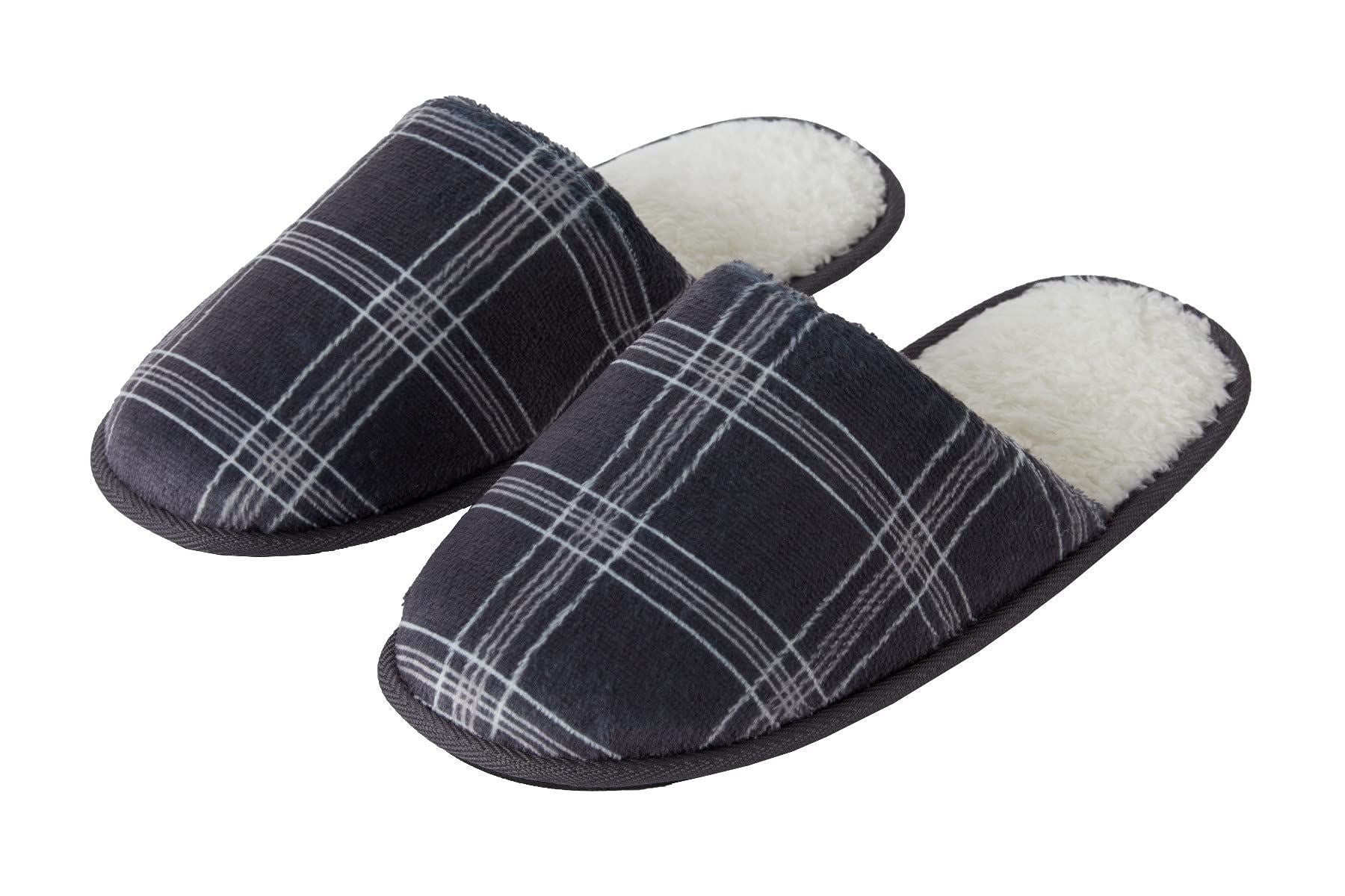 Sleepdown Mens Printed Check Fleece Mule Slippers