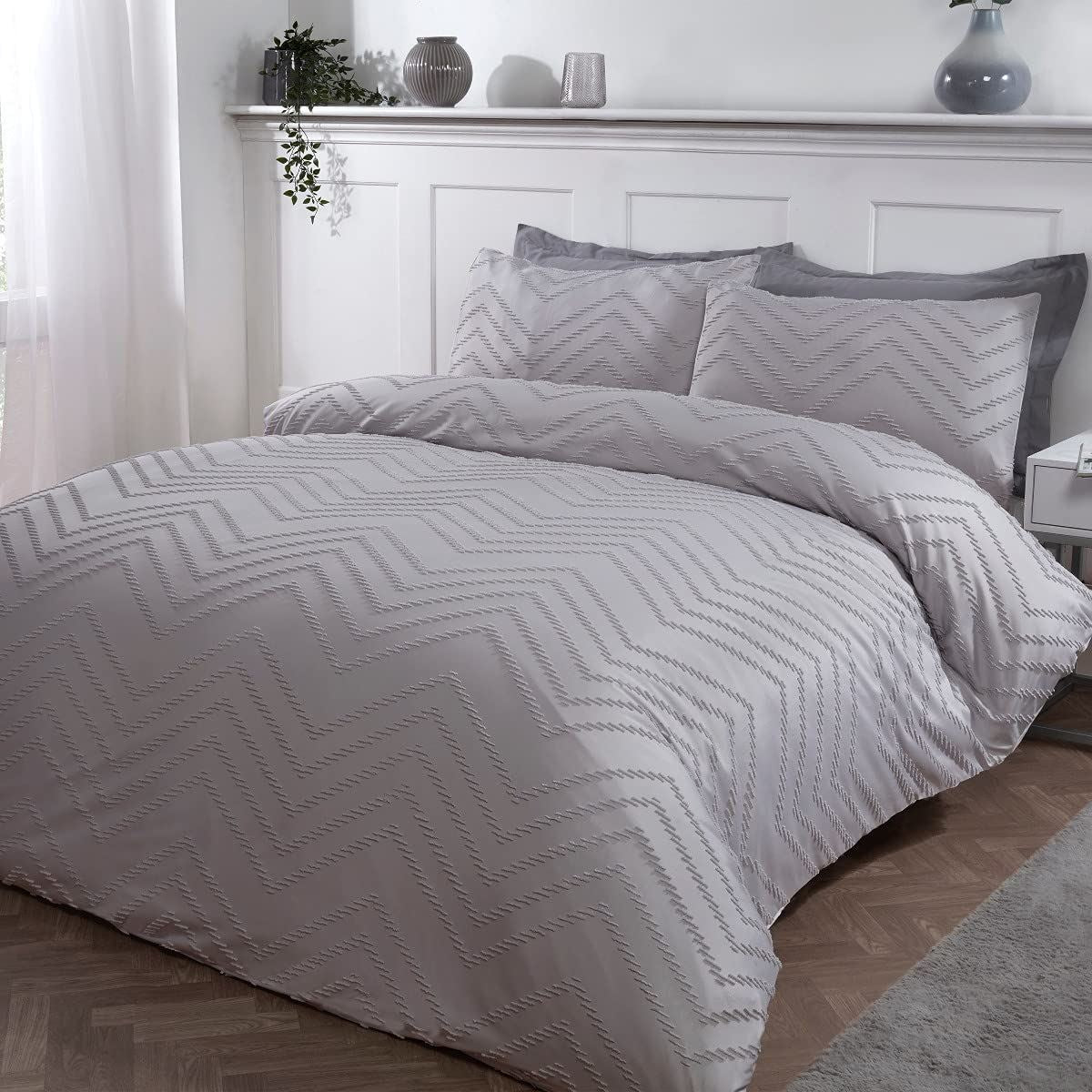 Sleepdown Tufted Stripe Wave Grey Duvet Cover Set