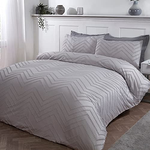 Sleepdown Tufted Stripe Wave Grey Duvet Cover Set