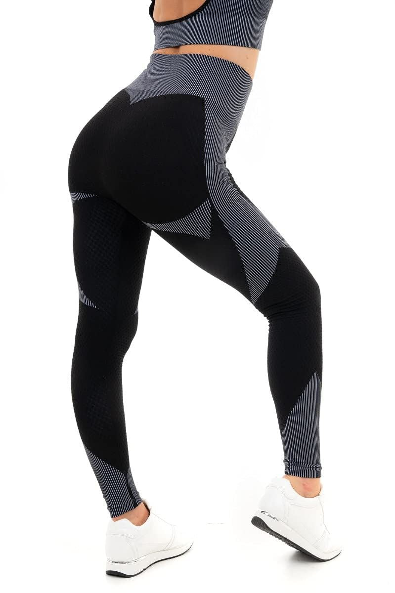 M17 Textured Panel Stripe High Waist Sports Leggings for Women, Moisture-Wicking Breathable Quick Dry Compression Support