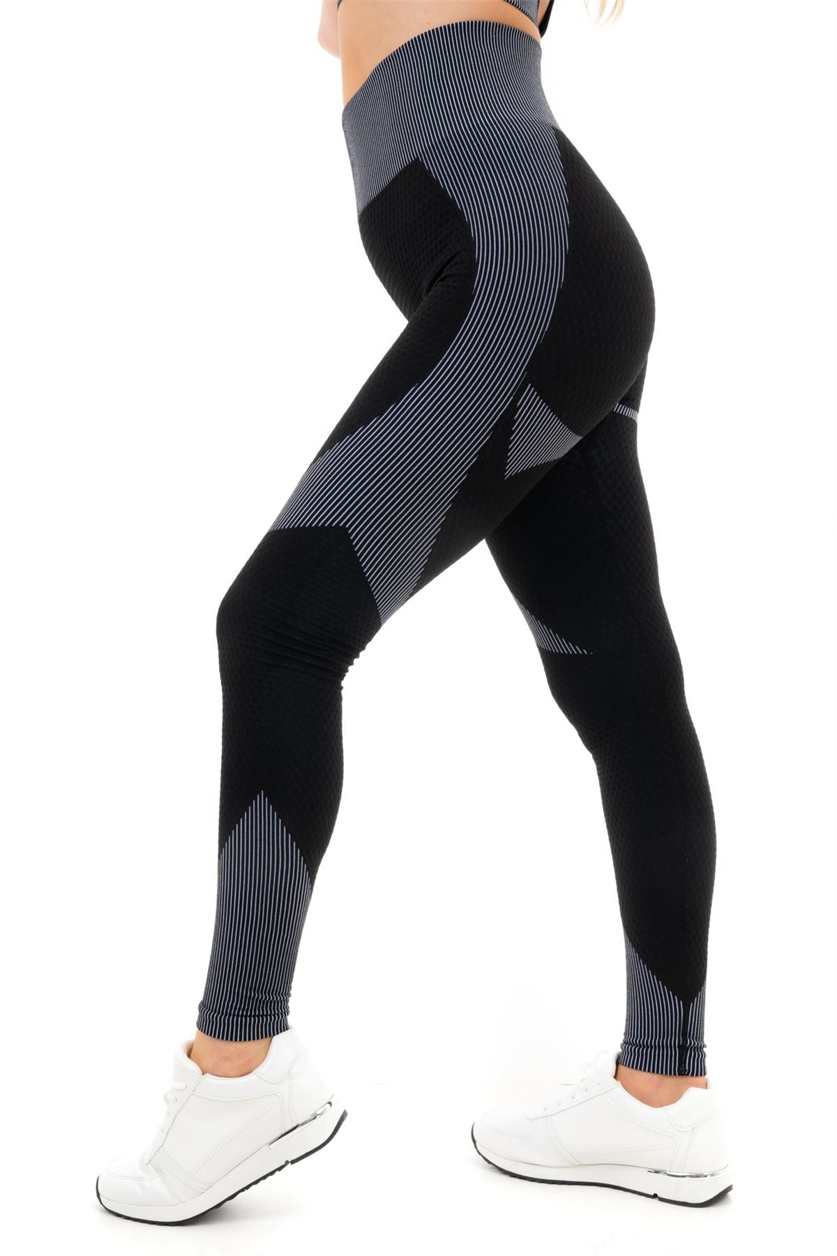M17 Textured Panel Stripe High Waist Sports Leggings for Women, Moisture-Wicking Breathable Quick Dry Compression Support