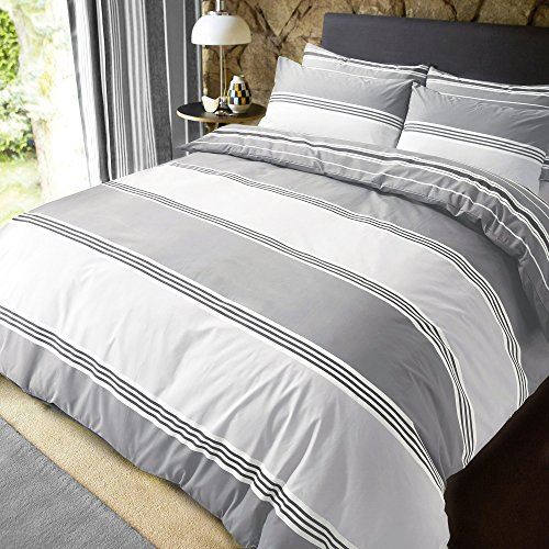 Sleepdown Banded Stripe Grey Reversible Duvet Cover and Pillowcase Set