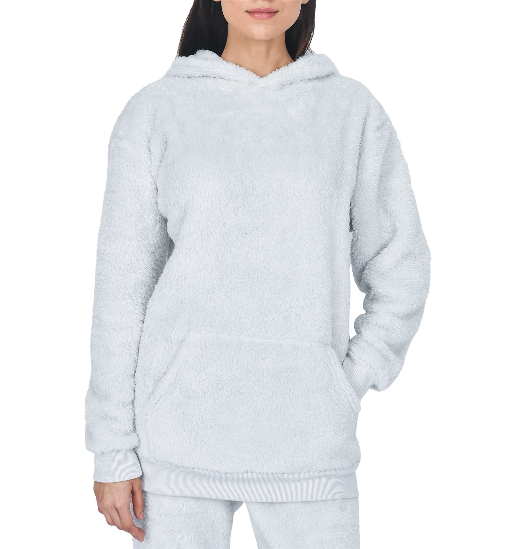 Sleepdown Ladies Teddy Fleece Lounge Hoodie with Kangaroo Pocket and Cuffed Hem, Machine Washable