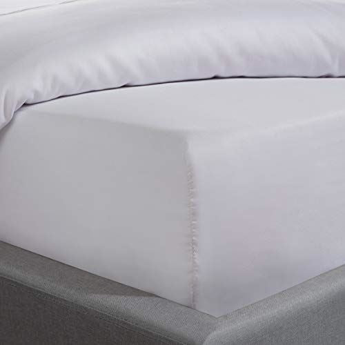 Sleepdown 100% Cotton Sateen 300 Thread Count Fitted Sheet, Anti-Allergy, White, 25cm Depth