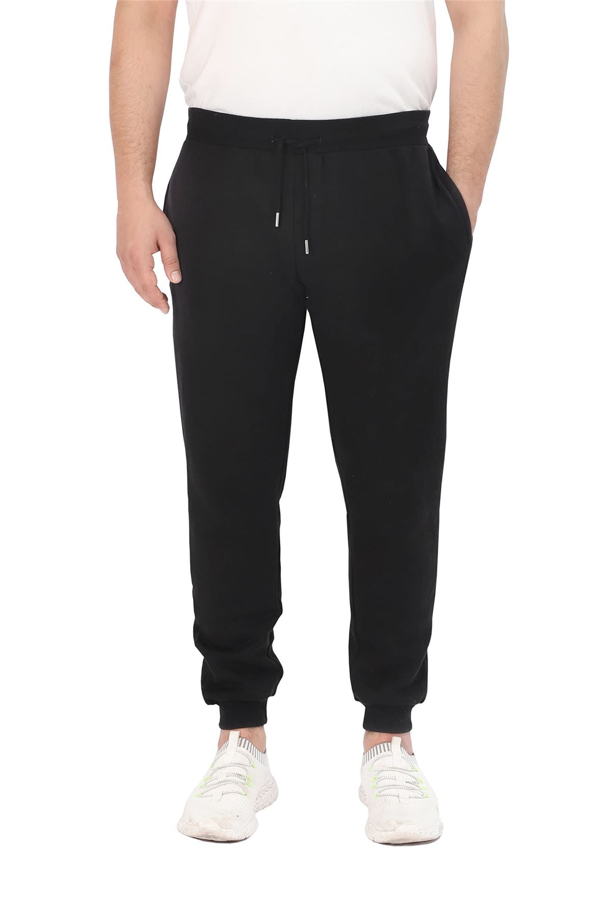 M17 Men's Black Jogging Bottoms, Elasticated Rib Waistband with Draw Cord, 2 Side Pockets, 1 Back Pocket, Soft Touch Brushed Fabric