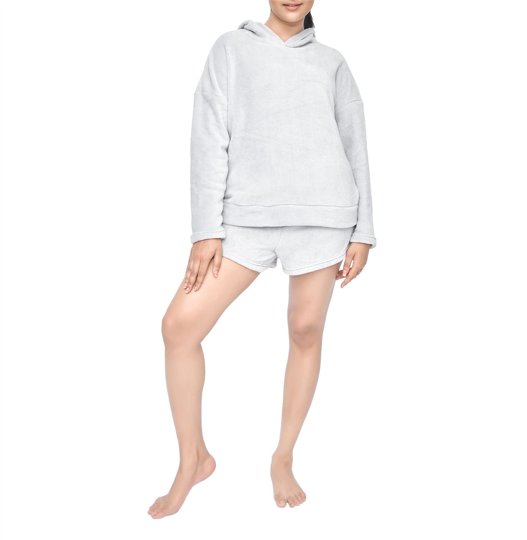 Sleepdown Ladies Coral Fleece Hoodie and Short Loungewear Set