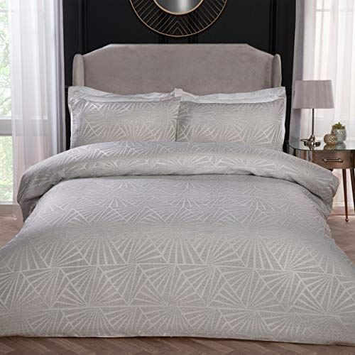 Sleepdown Luxury Lurex Jacquard Geometric Deco Ivory Duvet Cover Set