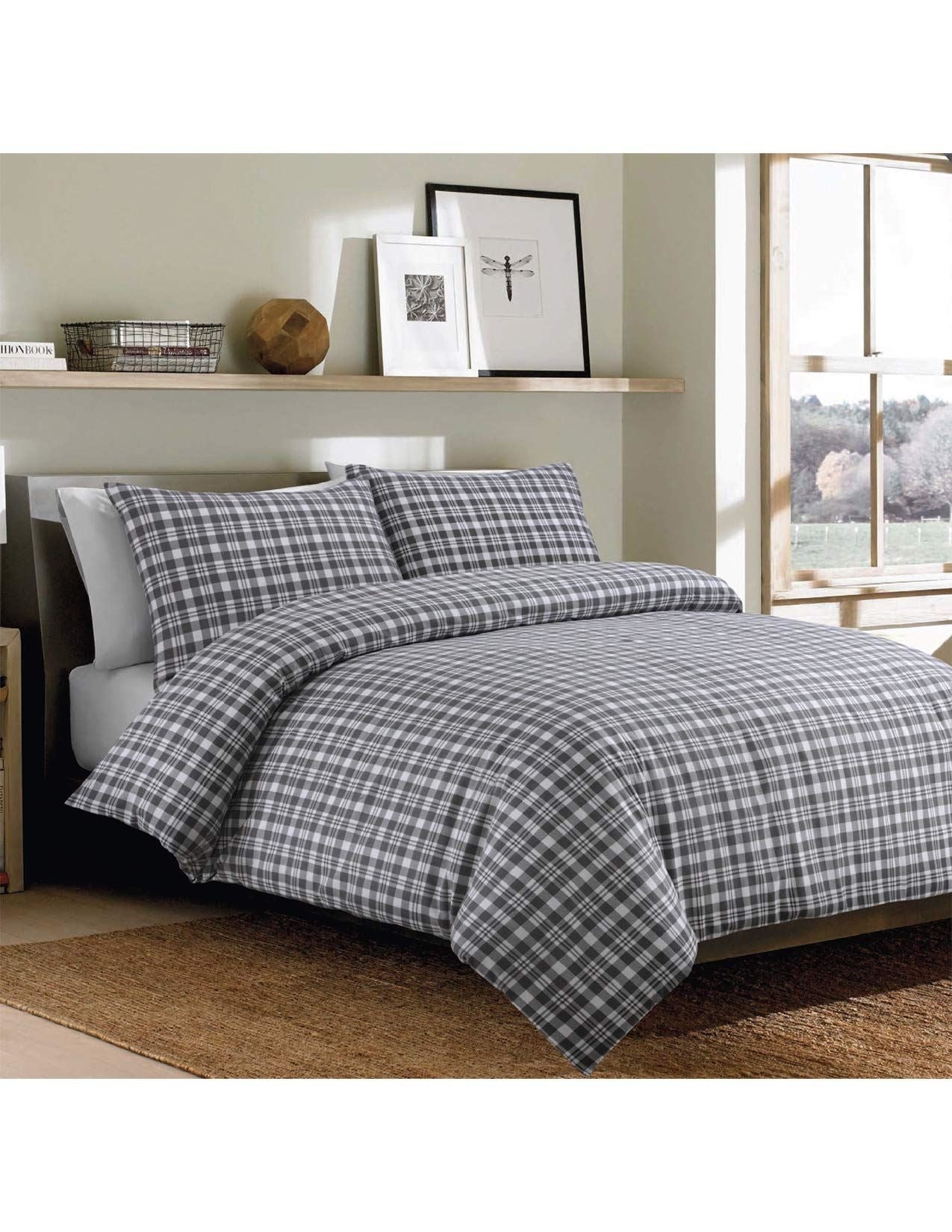 Sleepdown Bonton Flannel Plaid Brushed Cotton Double Duvet Cover Set with 2 Pillowcases