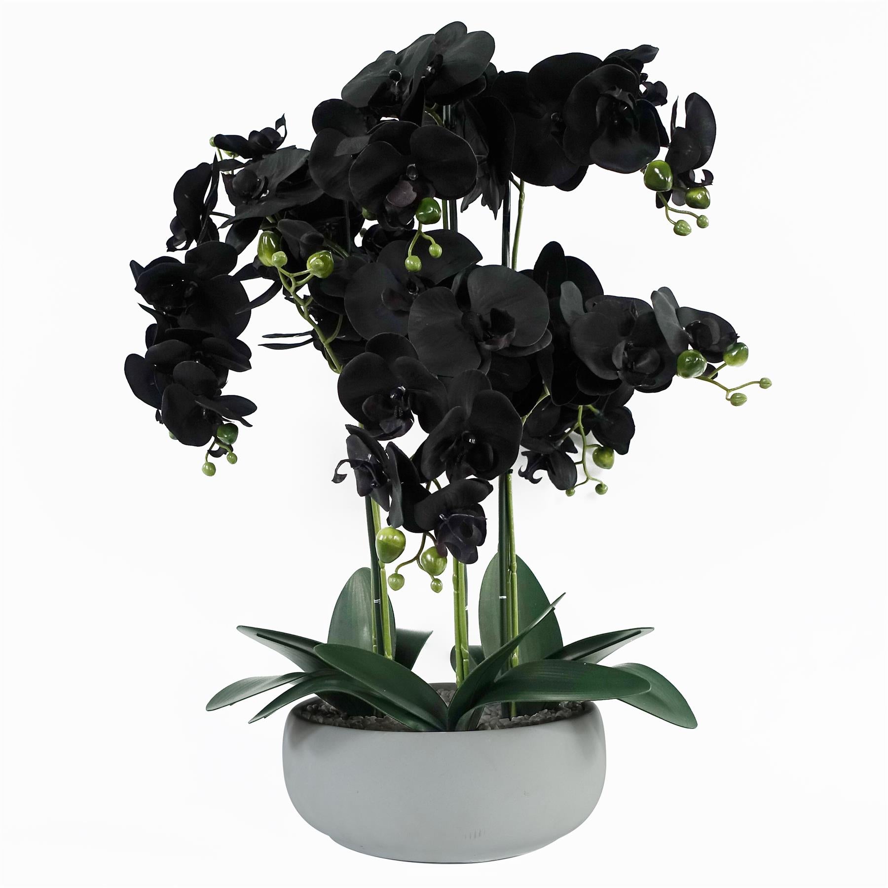 Leaf 60cm Artificial Orchid in Black & White Ceramic Planter