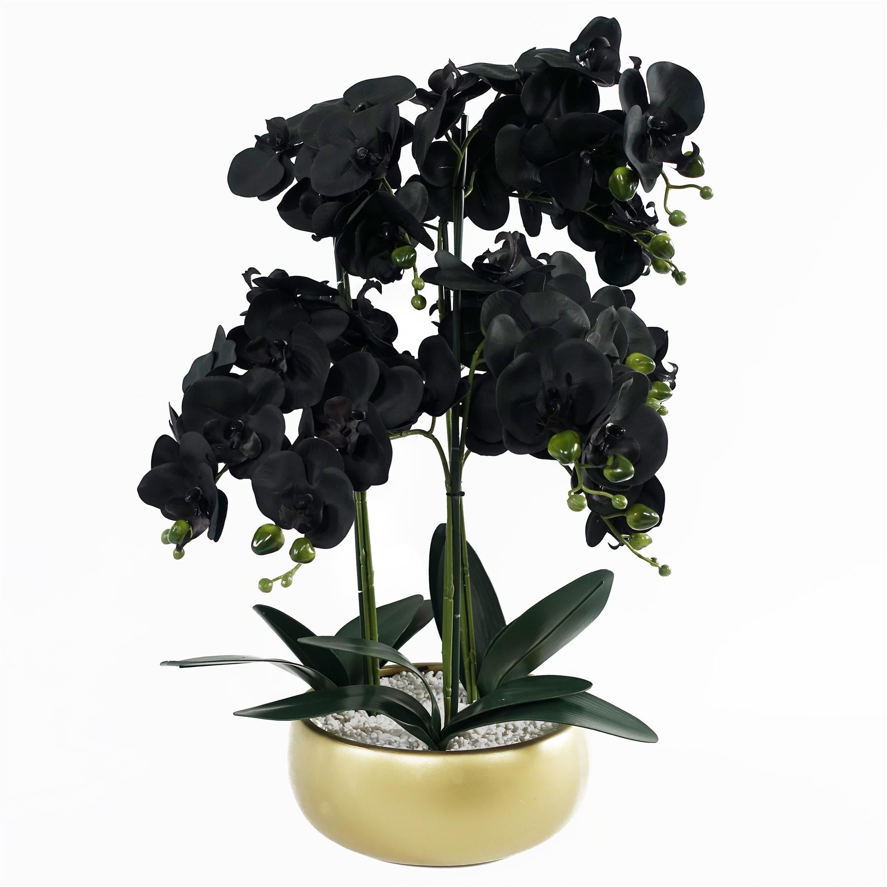 Leaf 60cm Artificial Orchid in Black and Gold Ceramic Planter