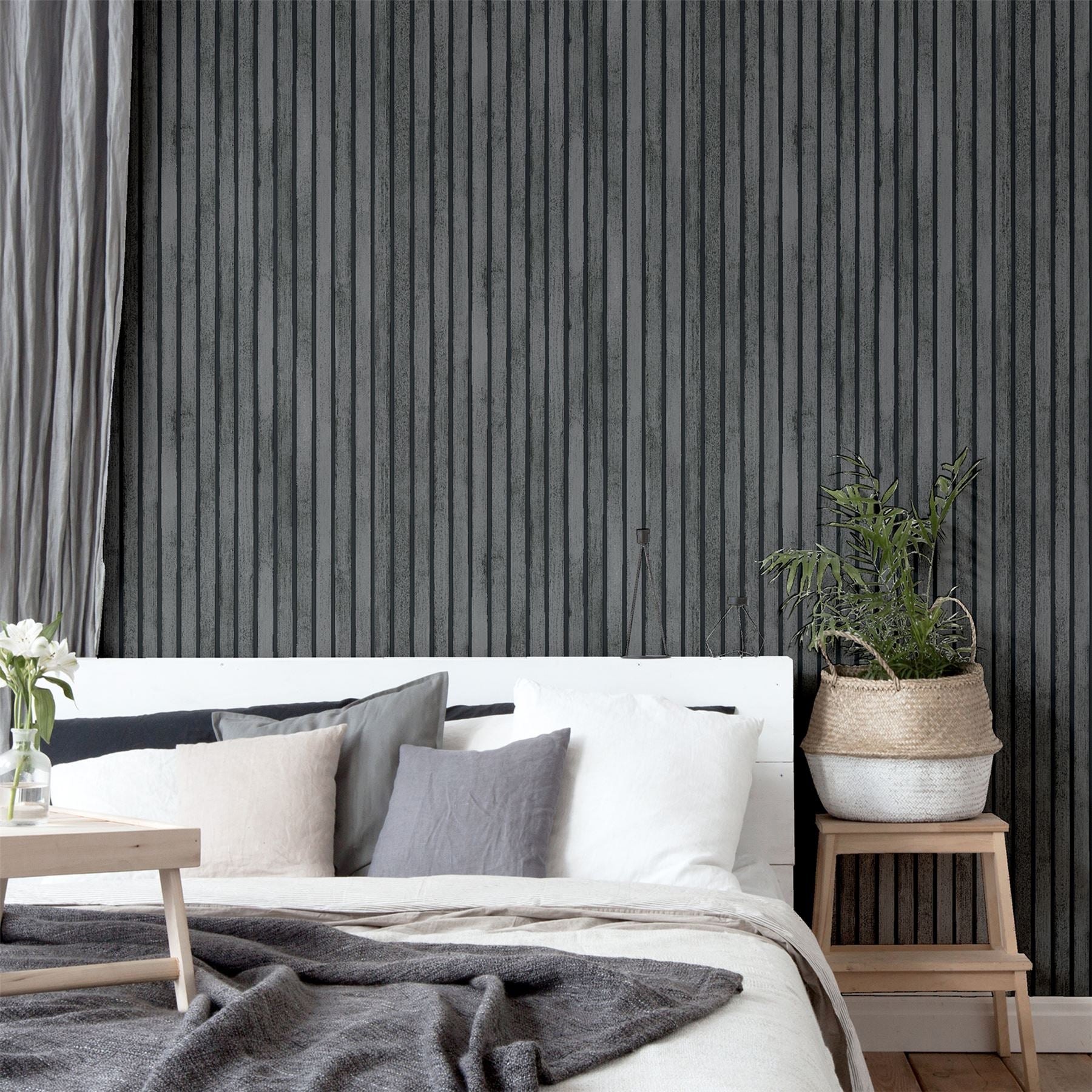 Arthouse Charcoal Grey Wood Slat Wallpaper