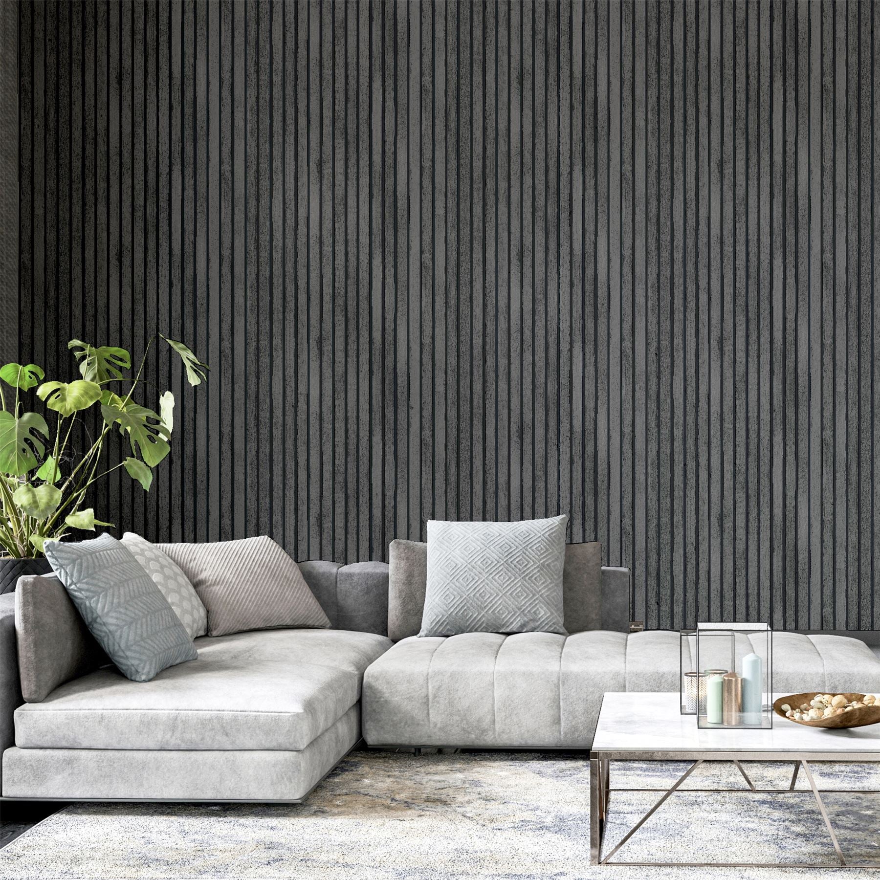 Arthouse Charcoal Grey Wood Slat Wallpaper