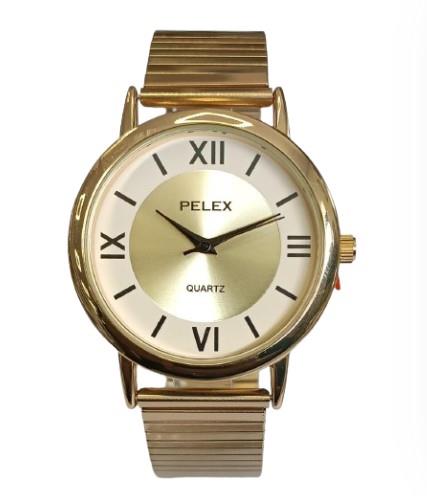 Pelex Men's Big Roman Number Quartz Watch, Gold Case, Gold Dial, Gold Bracelet Strap
