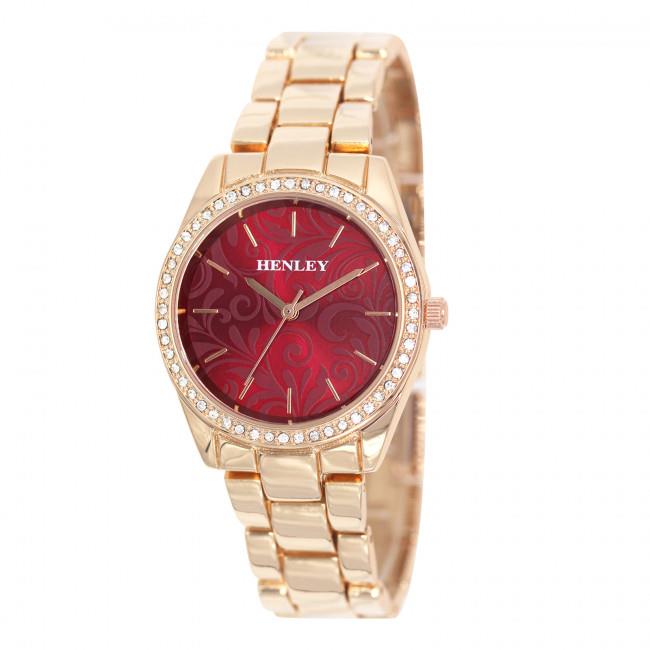 Henley Ladies Bling Etched Patterned Bracelet Watch with Diamante Crystal Case and Japan Quartz Movement