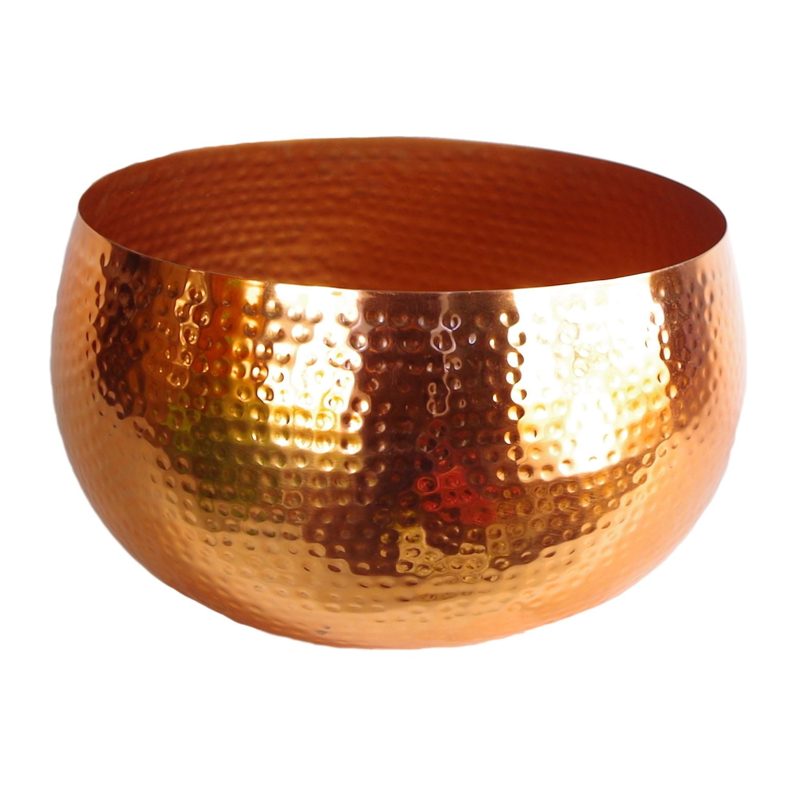 XL Metal Bowl Planter 32 x 20cm Hammered Copper Colour Straight Edge Indoor Use