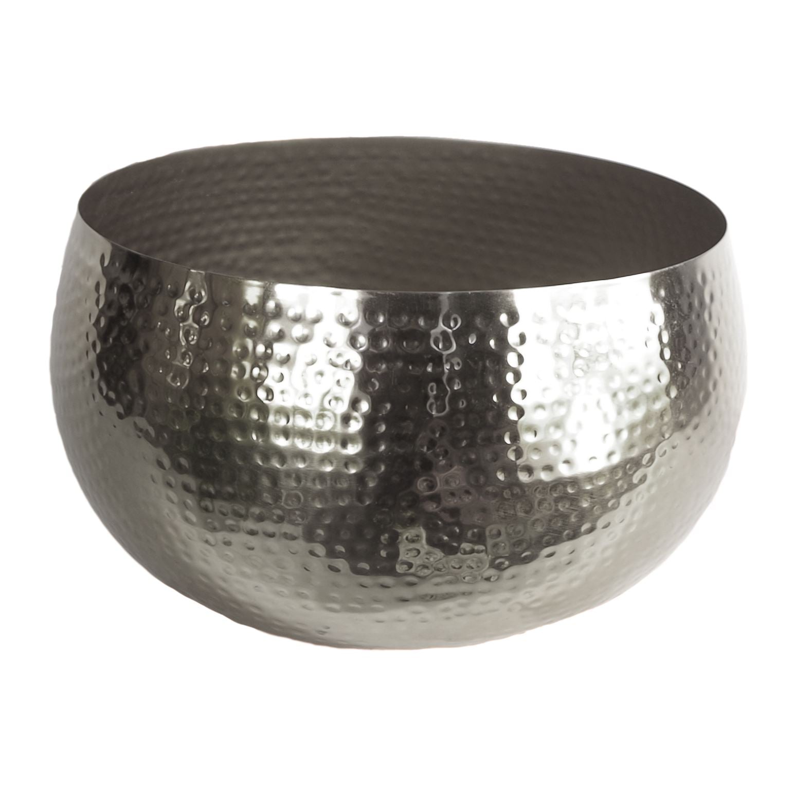 Leaf XL Hammered Metal Bowl Planter 32 x 20cm Silver Straight Edge Indoor Use