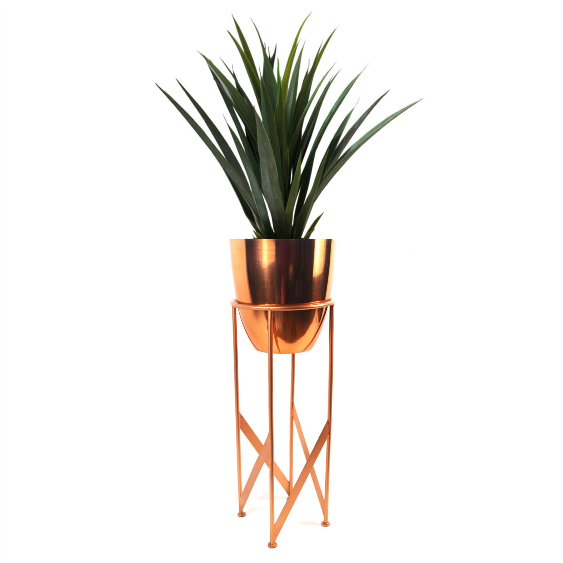 Leaf 90cm Copper Metal Planter with Artificial Yukka Plant Set