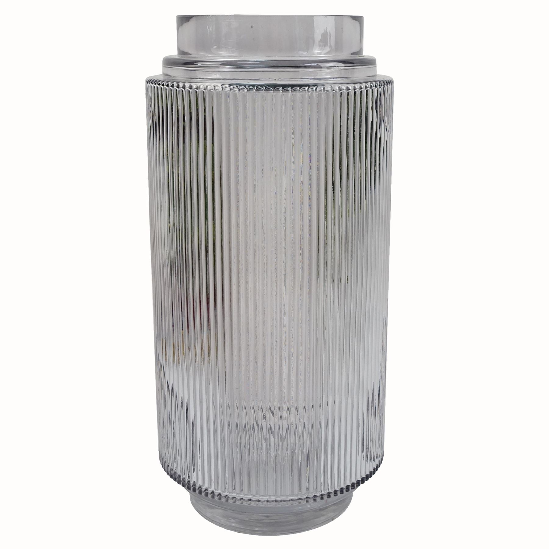 Leaf 31cm Clear Ridged Offset Glass Vase