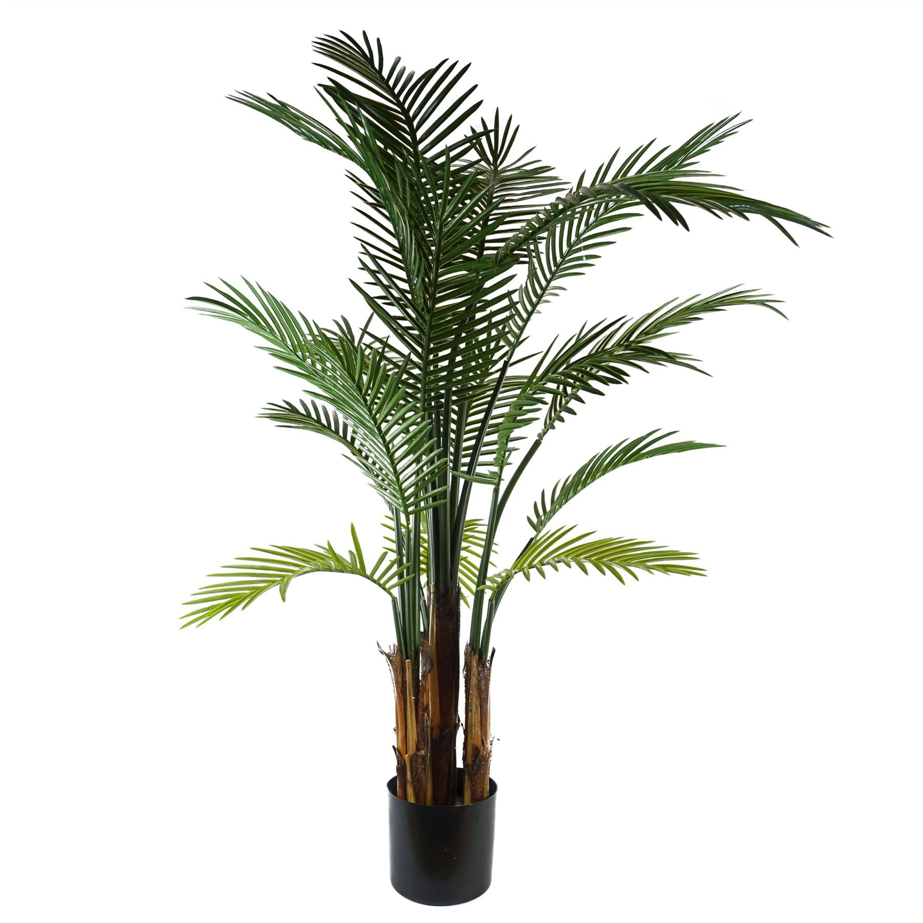Leaf 125cm UV Resistant Artificial Raphis Palm Tree with Natural Trunk in Weighted Black Plastic Pot
