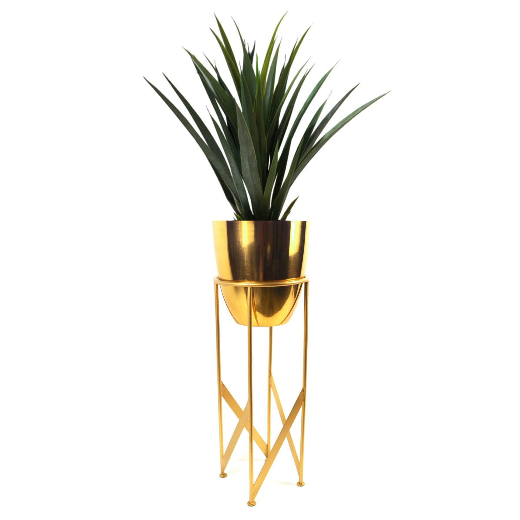 Leaf 90cm Gold Metal Planter with Artificial Yukka Plant